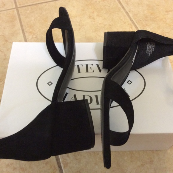NEW! Steve Madden Irenee Block Heel Women Sandals Size 8.5 M Black Suede - Picture 6 of 9